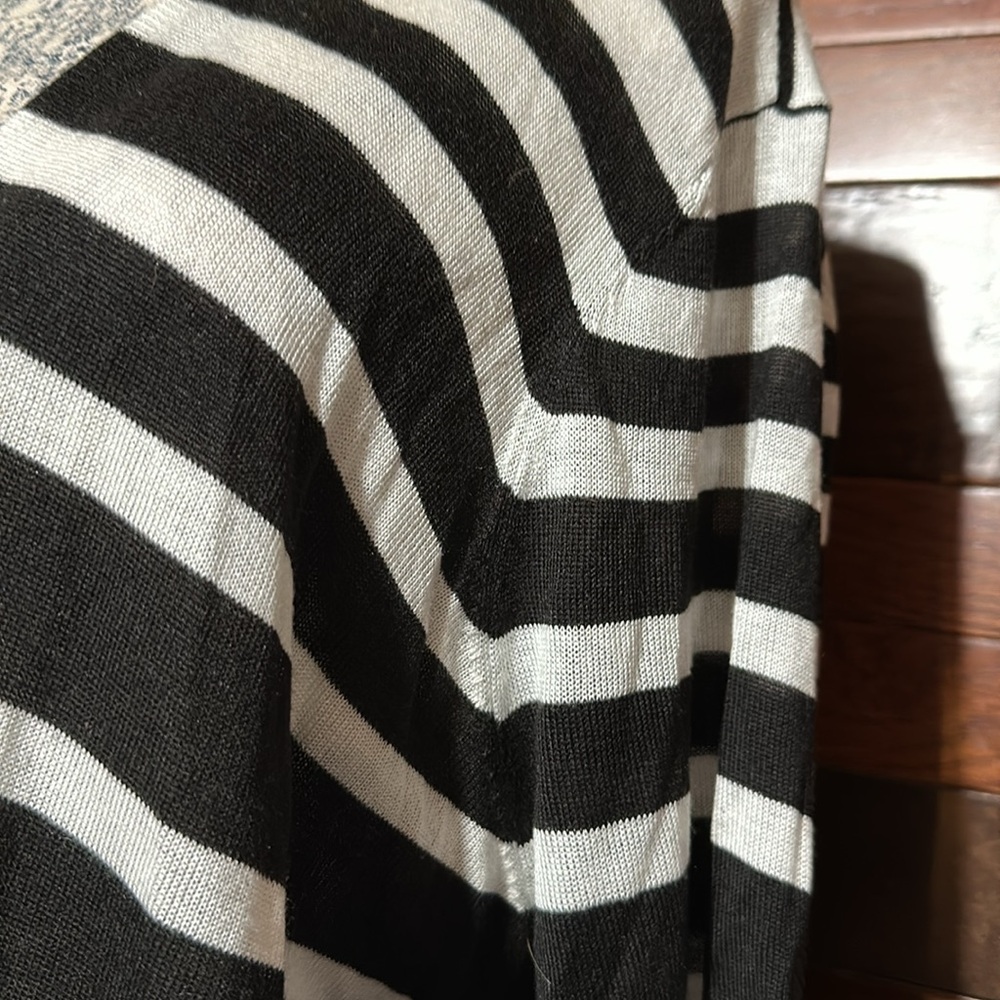 Worthington Open Front 3/4 Sleeve Black and White Striped Cardigan Sweater - Picture 6 of 10